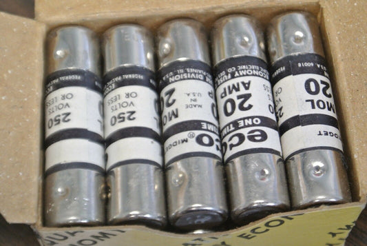 BOX of 10 / ECONOMY / ECO / FPE MOL-20 MIDGET FUSE / 20A / 250V / NEW SURPLUS