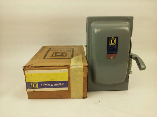 Square D H-261, H261, SER. D1, SAFETY SWITCH, FUSIBLE, 30A, 600V, 2 POLE, NEW