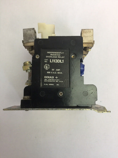 GOULD L113DL1 INDEPENDENTLY MOUNTED OVERLOAD RELAY 50AMP 600VAC NO HEATERS