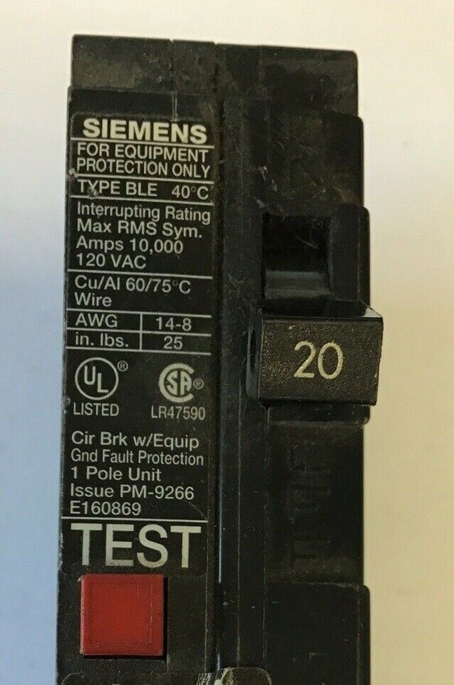 SIEMENS TYPE BLE 20A CIRCUIT BREAKER 120VAC