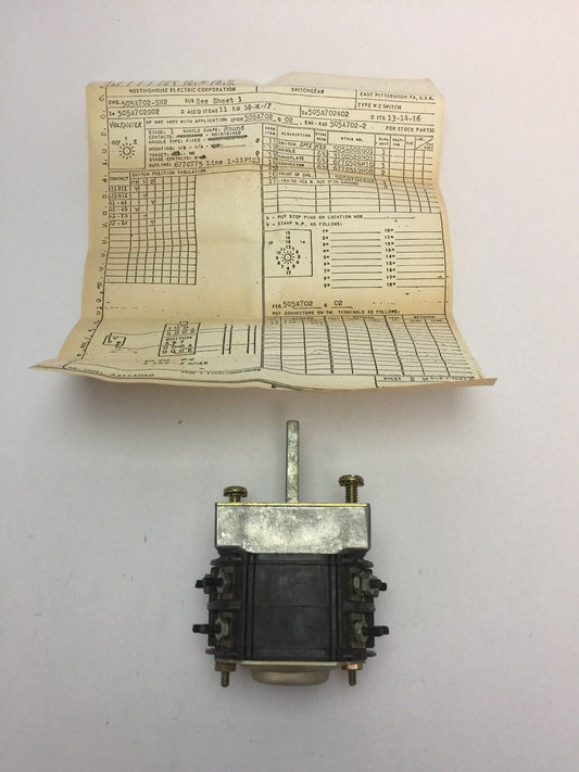 WESTINGHOUSE 505A702G02 TYPE W2 SWITCH 600V 20A CONTINUOUS STYLE