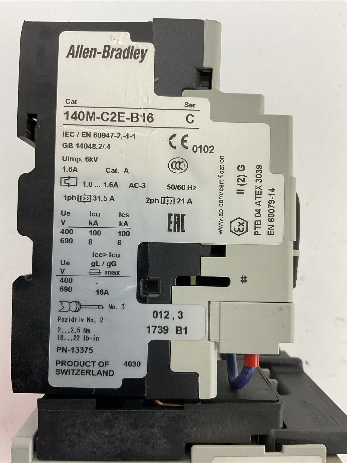 ALLEN BRADLEY REVERSING ECONOMY STARTER (140M-C2E-B16 + 100-C09E*10 COIL 24VDC)