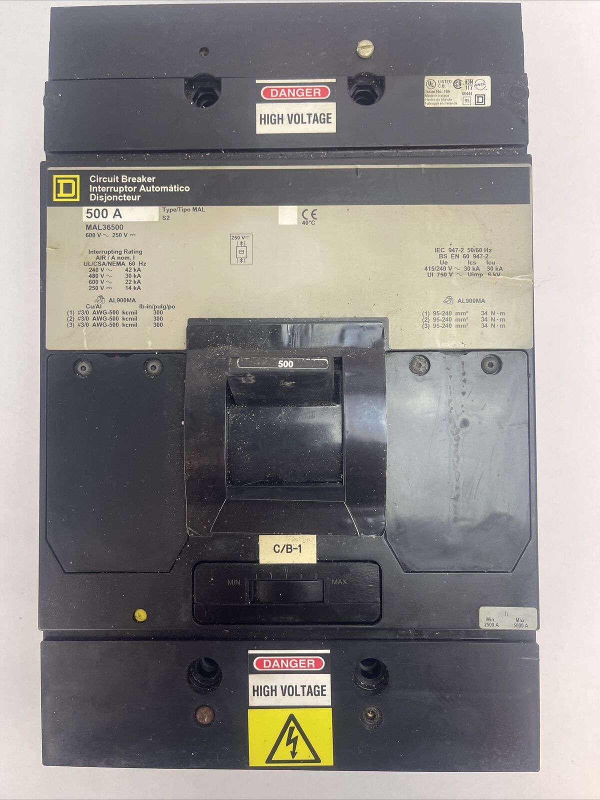 SQUARE D MAL36500 CIRCUIT BREAKER 500AMP 600VAC 250VDC 3POLE