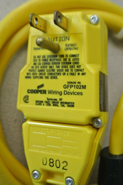 COOPER GFP102M IN-LINE GFCI / 15A / 125V / 2P / 3W GRND / 90° / 6 Ft