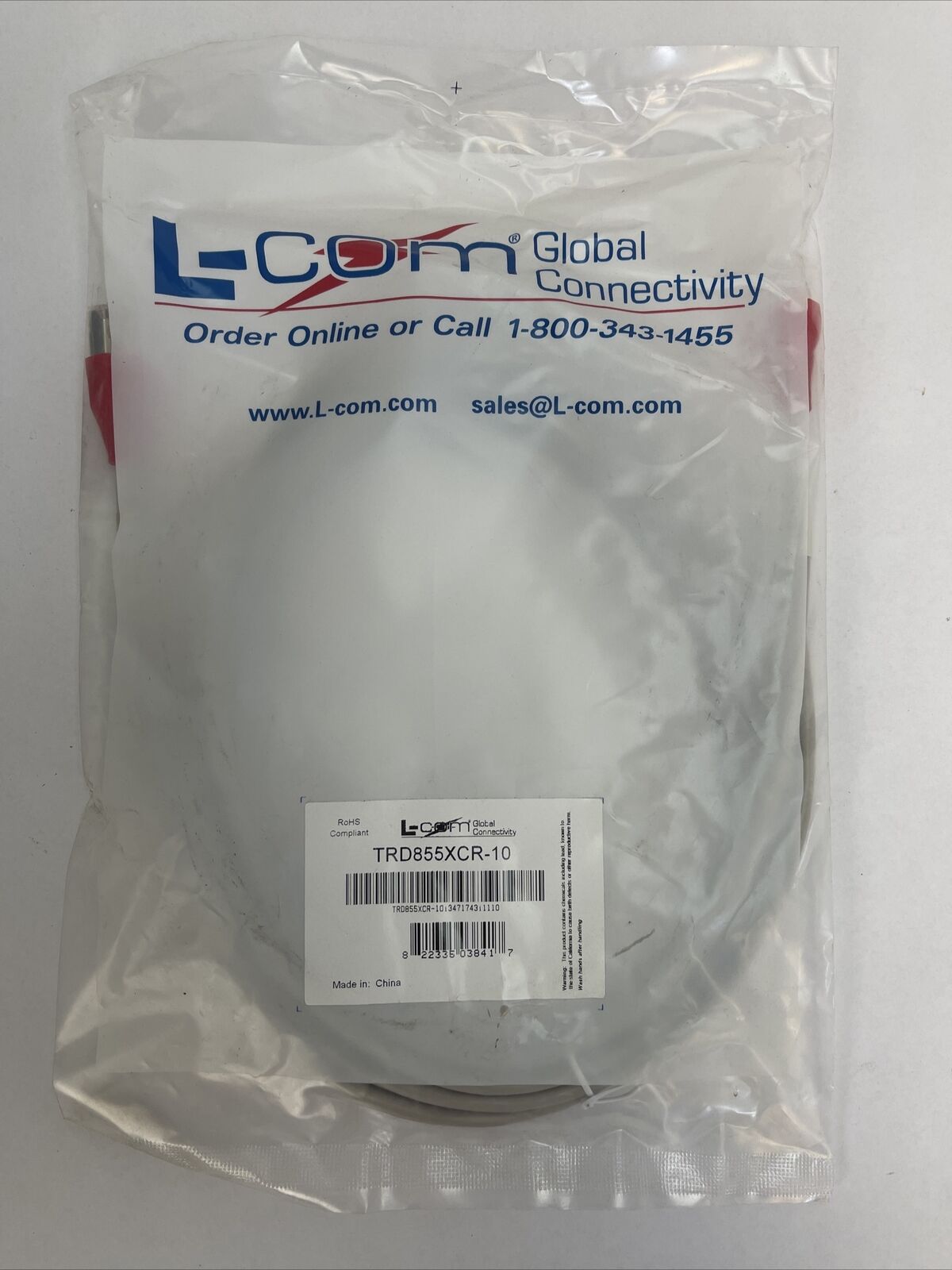 L-COM GLOBAL CONNECTIVITY TRD855XCR-10 NETWORK CABLE TIA/EIA-568-B.2 CAT 5E