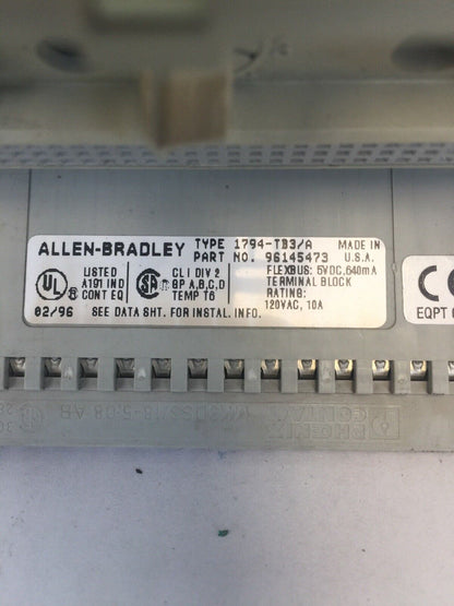 ALLEN BRADLEY 1794-TB3/A FLEX I/O TERMINAL BLOCK 5VDC 640mA