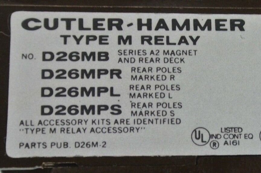 CUTLER-HAMMER D26MR60A / TYPE M RELAY / 600V / 120V COIL / 6 N.O.-0 N.C.