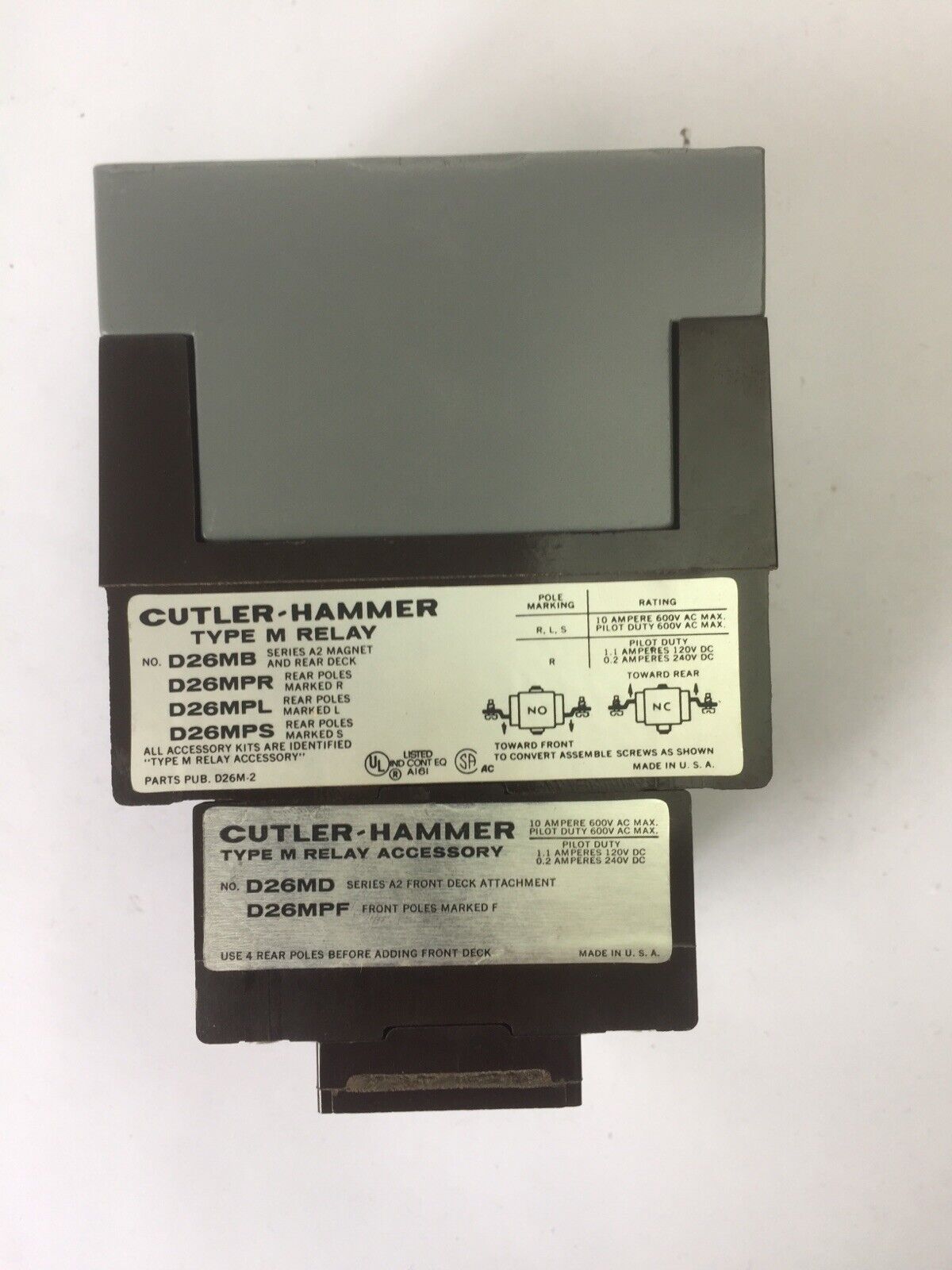 CUTLER HAMMER D26MRD31A1 TYPE M RELAY (D26MB,D26MPR,D26MPL,D26MPS,D26MD,D26MPF)