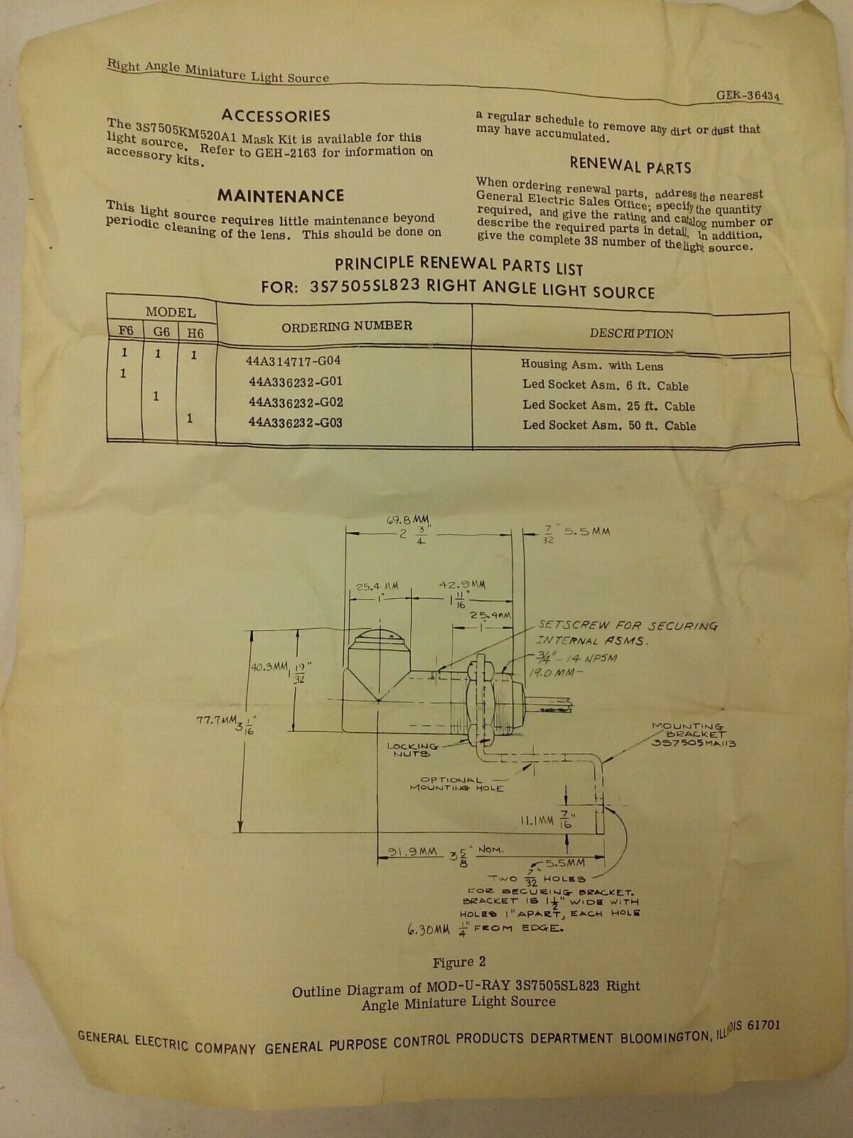 GENERAL ELECTRIC 3S7505SL823H6, 3S7505SL823, MOD-U-RAY, RIGHT ANGLE LIGHT SOURCE