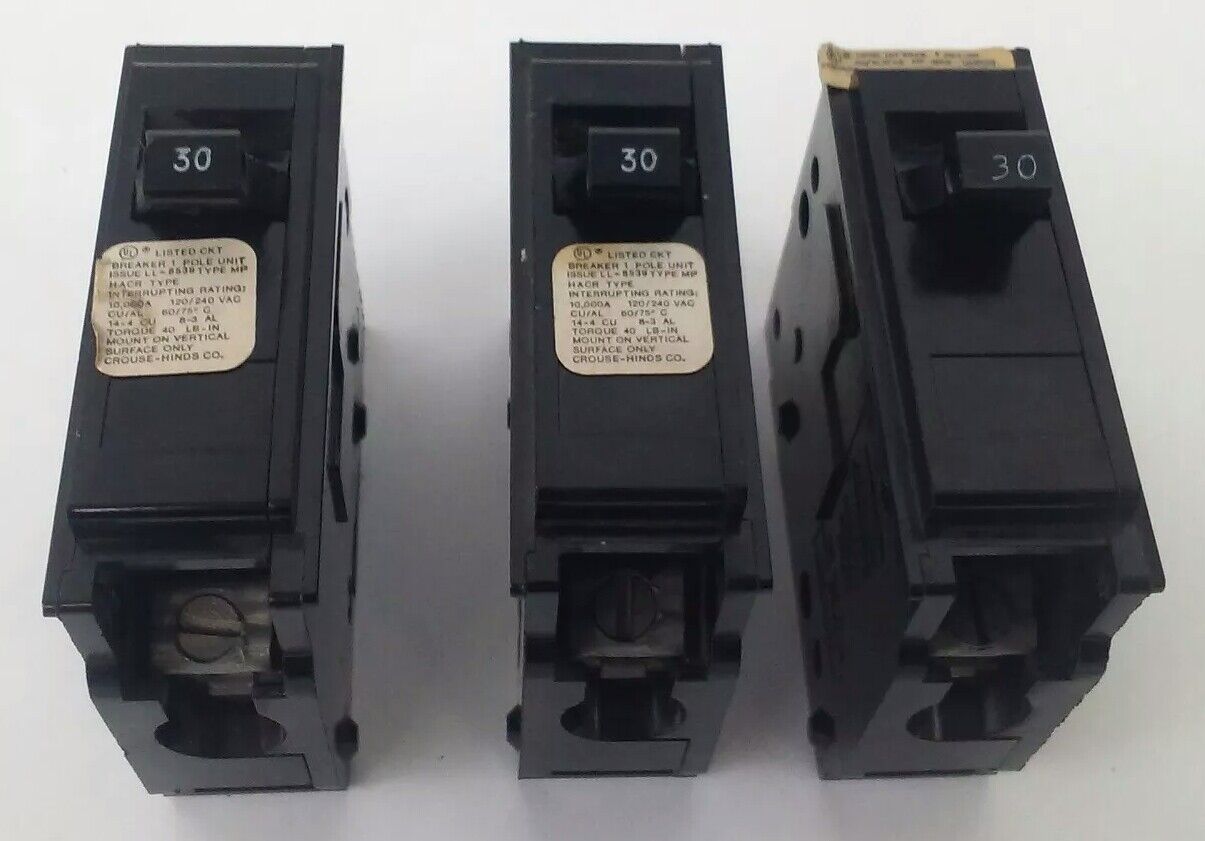 CROUSE HINDS MP130 CIRCUIT BREAKER 1P 120/240VAC 30A TYPE MP (LOT OF 3)