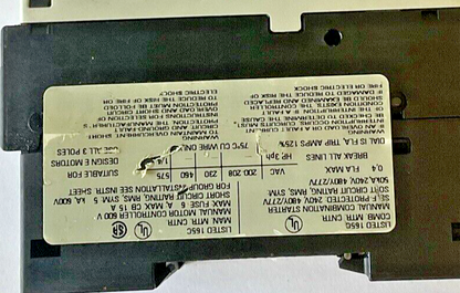 SIEMENS 3RV1021-0EA10 MOTOR CONTROL 4.8A 600V