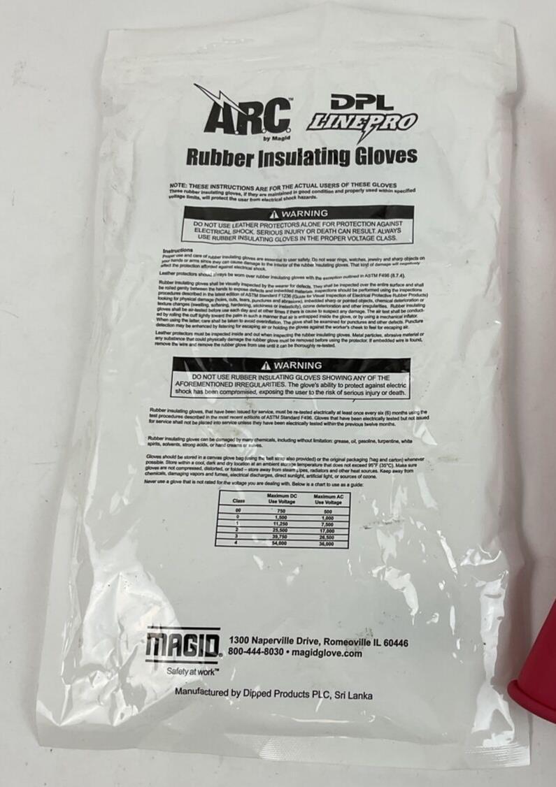 MAGID ARC RUBBER INSULATING GLOVES DPL LINEPRO 9 1/2 ANSI/ASTM D 120 1000VAC