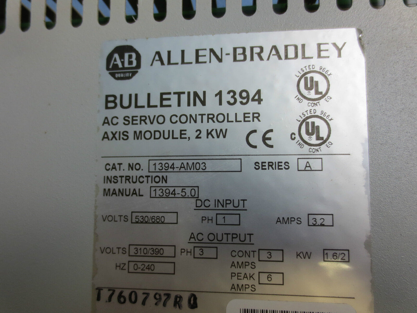 ALLEN-BRADLEY 1394-AM03 Ser. A - AC SERVO CONTROLLER AXIS MODULE 2KW