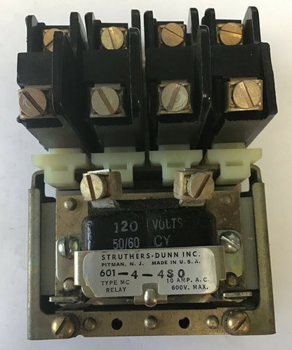 STRUTHERS-DUNN 601-4-4S0 TYPE MC RELAY 120V 50-60CY 10A 600VAC