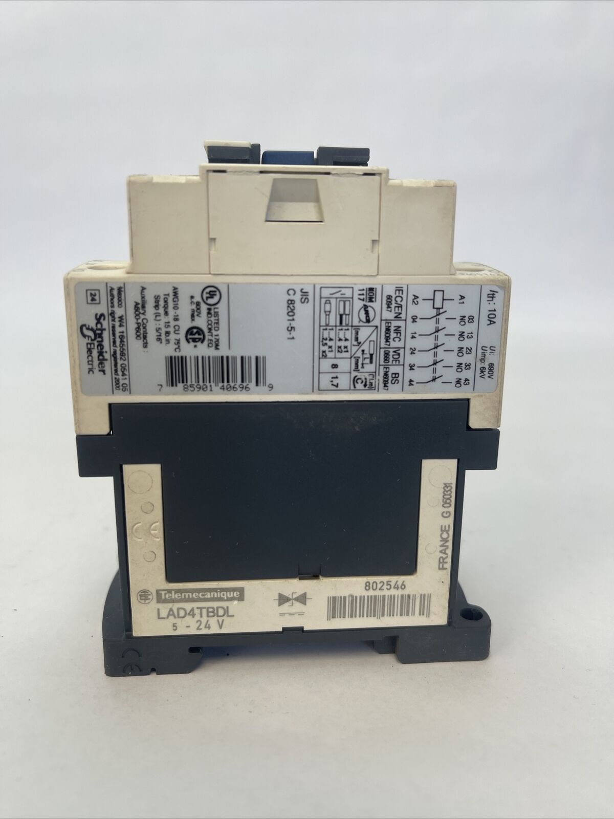 TELEMECANIQUE CAD50 BL CONTACTOR 600VAC 10A COIL 24VDC 2,4 W LAD4TBDL 5-24V