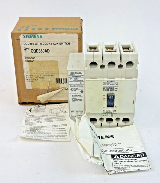 SIEMENS - CQD360AD - BREAKER (CQD360 W/ CQDA1 AUX SWITCH) - 3 POLE/60A/480 VAC