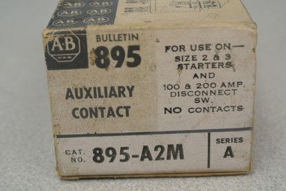 ALLEN-BRADLEY 895-A2M AUXILIARY CONTACT / SIZE 2 & 3 / 100A & 200A / NEW SURPLUS