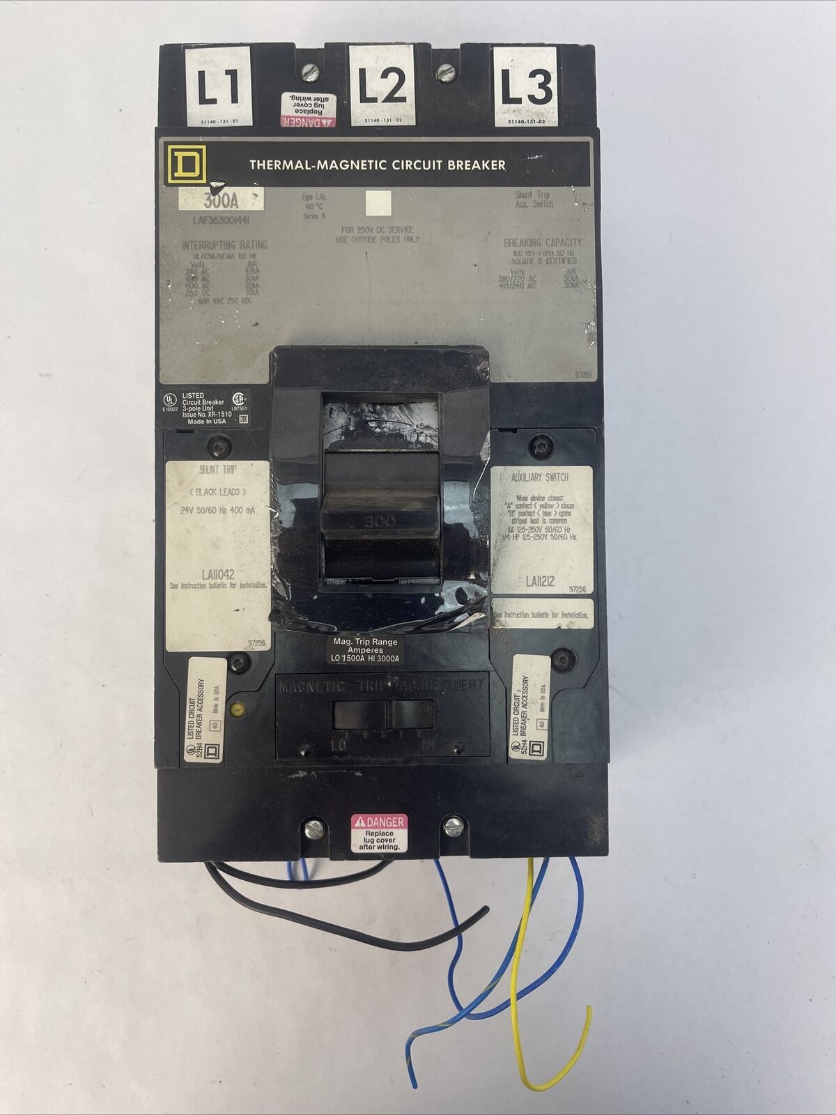 SQUARE D LAF363001441 CIRCUIT BREAKER 300AMP 600VAC 250VDC 3POLE LA11042 LA11212