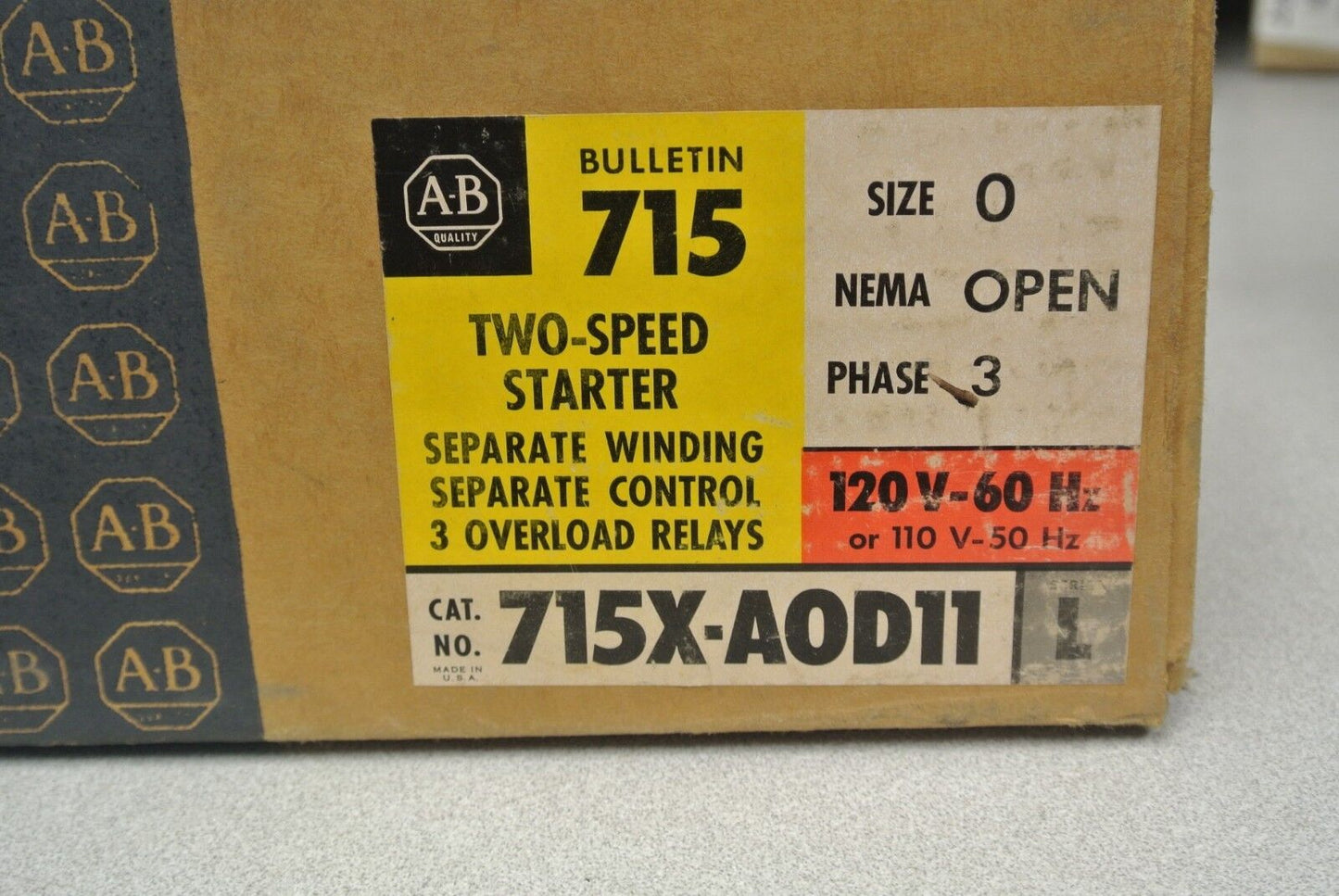 ALLEN-BRADLEY 715X-A0D11 / 715X-AOD11 TWO-SPEED STARTER 110/120V - NEW SURPLUS