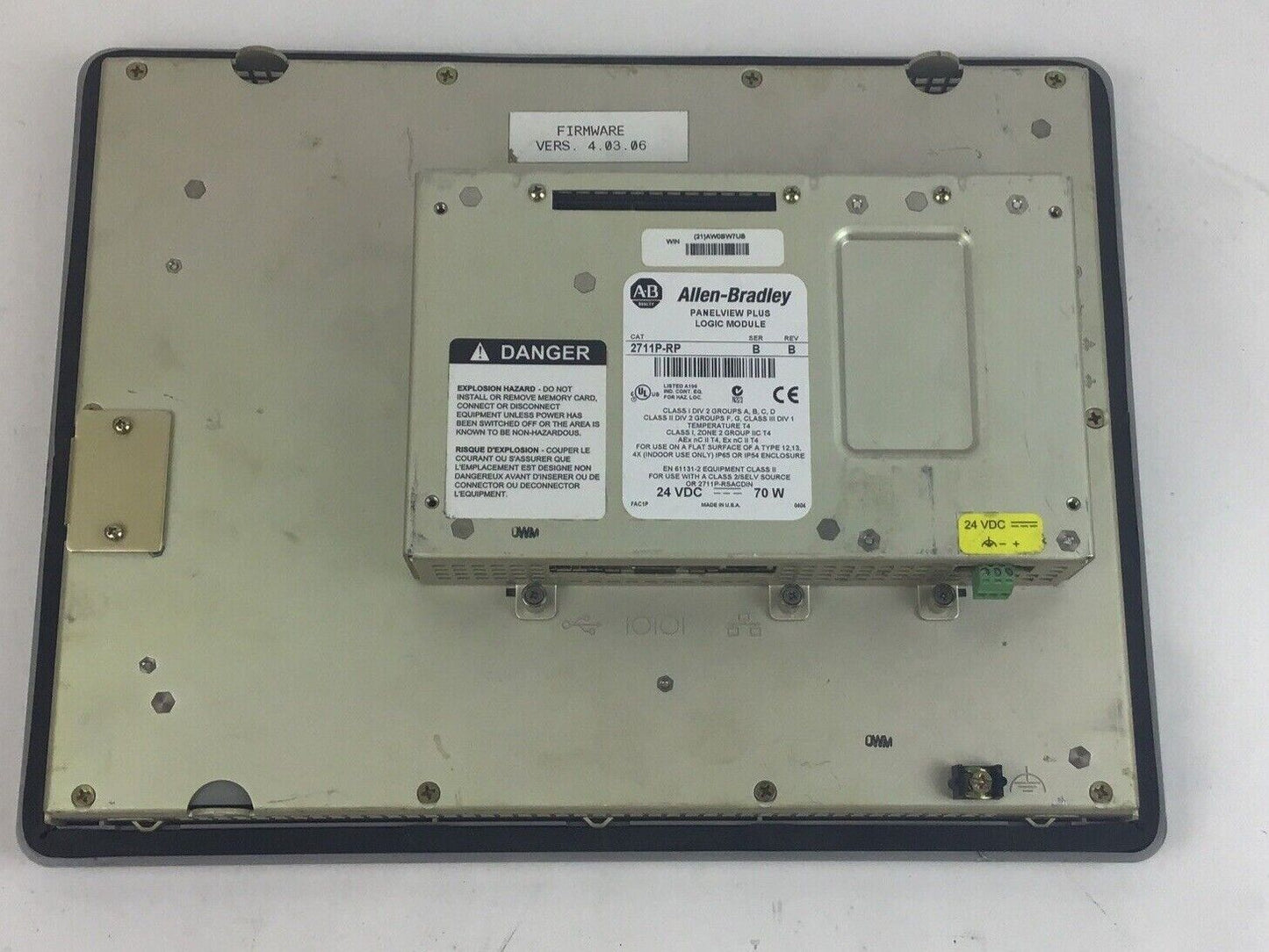 ALLEN BRADLEY 2711P-RP PANELVIEW PLUS LOGIC MODULE SER.B REV.B 24VDC 70W