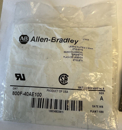 ALLEN BRADLEY 800F-40AE100 LEGEND PLATE SER.A 50X50MM ***LOTOF8***