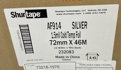 SHURTAPE AF914 SILVER 1.5 MIL COLD TEMP FOIL  72MM X 46M CASE OF 16