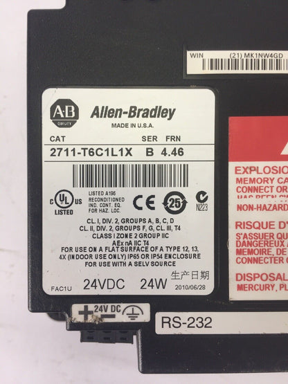 ALLEN BRADLEY 2711-T6C1L1X PANELVIEW 600 SER B FRN 4.46 24VDC 24W