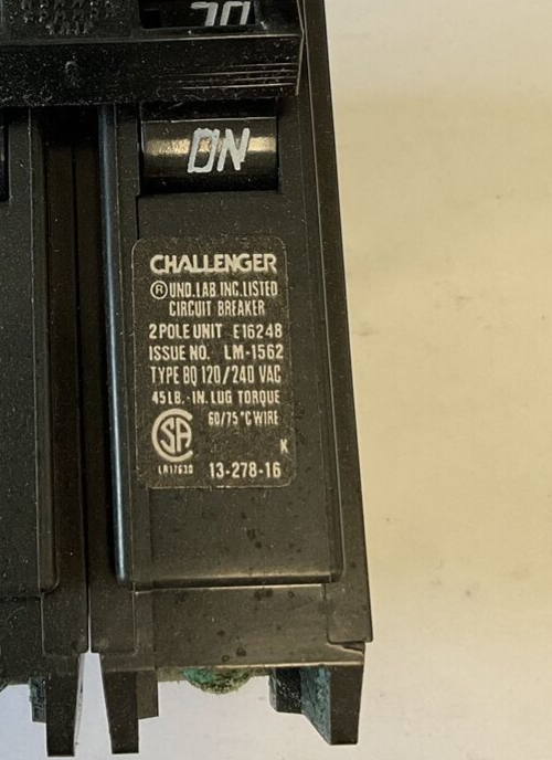 CHALLENGER BQ2C070 CIRCUIT BREAKER 70A 120/240VAC TYPE BQC 2POLE