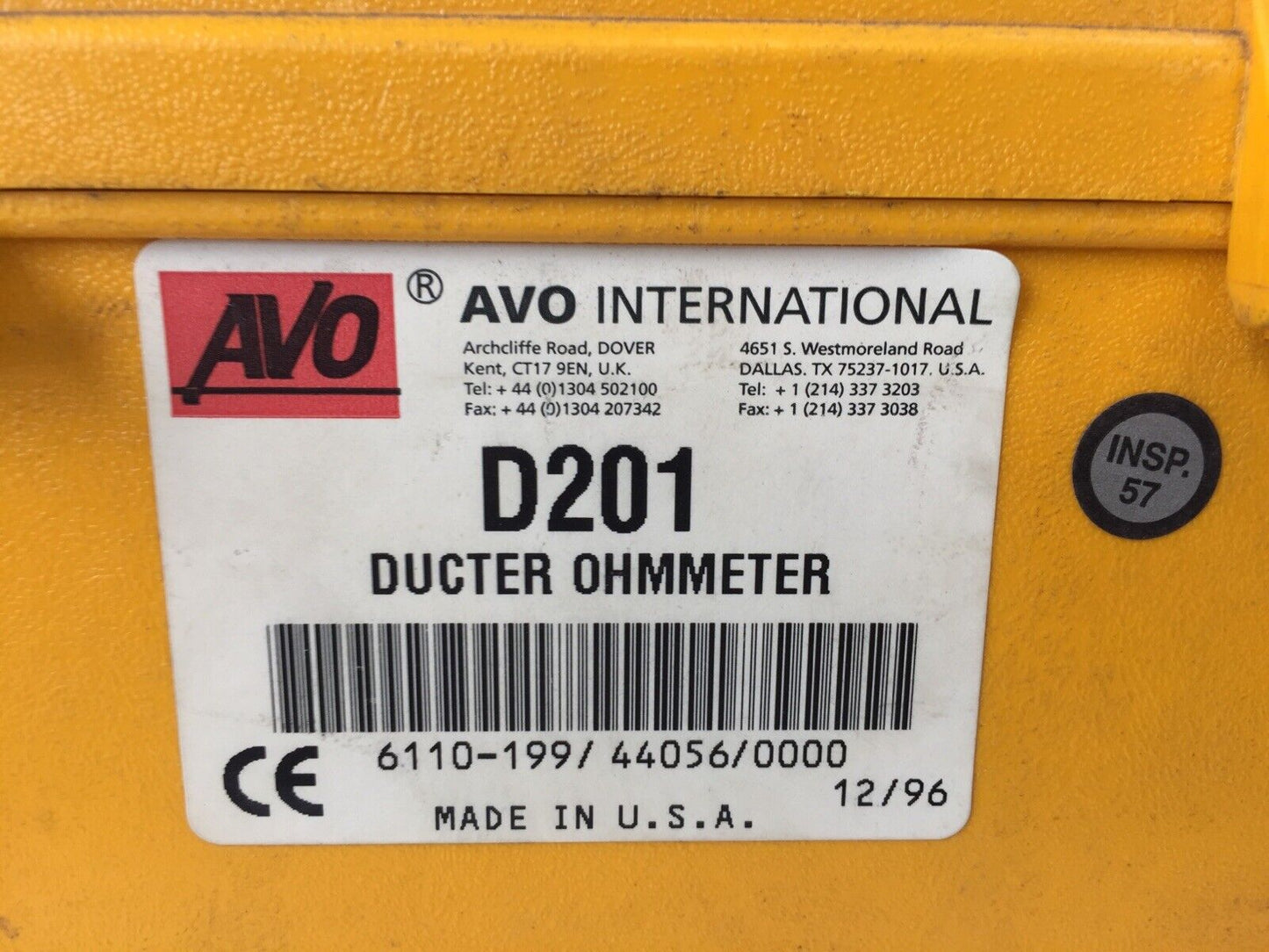 AVO INTERNATIONAL D201 DUCTER OHMMETER 0.25A T 200/240V 15572-3