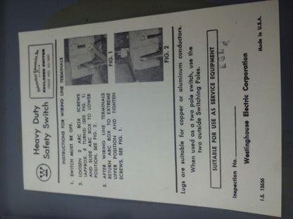WESTINGHOUSE JHU361- JHFN361 FUSIBLE SAFETY SWITCH , 3PH, 30A, 600V,20HP,NEMA 12