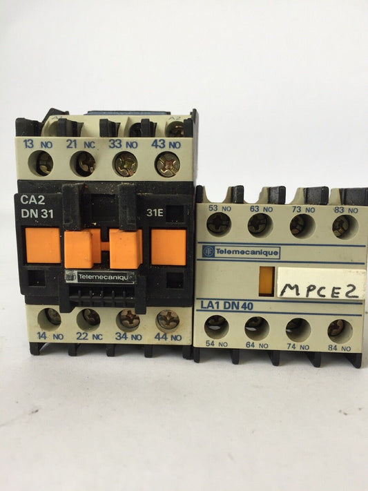 TELEMECANIQUE CA2DN31 CONTACTOR 600VAC COIL 120V WITH LA1DN40 AUXILIARY CONTACT