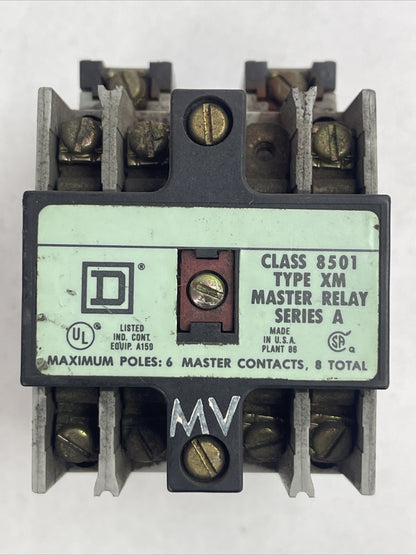 SQUARE D 8501 XM040 INDUSTRIAL CONTROL RELAY FORM KV SER A COIL 120V 60HZ