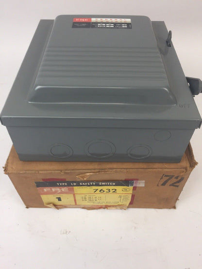FPE 7632 TYPE LD SAFETY SWITCH 60AMP 250VDC 240VAC 3 POLE 10-15HP