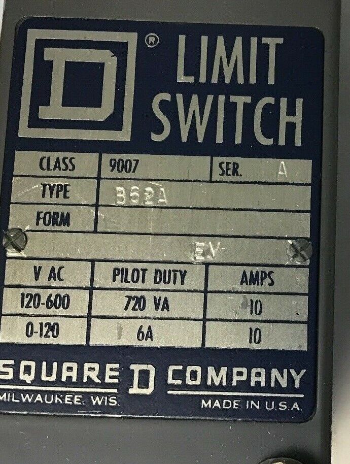 SQUARE D 9007 B62A TURRET HEAD LIMIT SWITCH SER. A