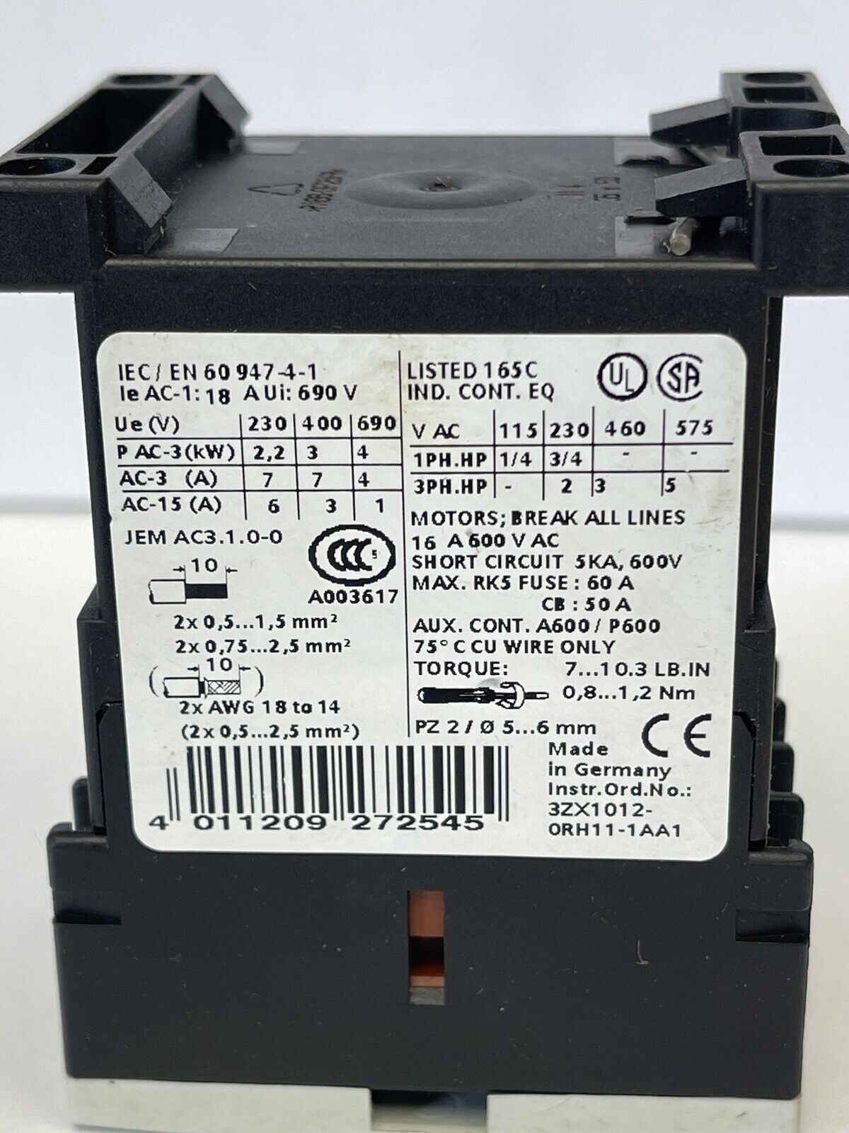 SIEMENS - 3RT1015-1BB41 - CONTACTOR - AC-3 7 A, 3 kW / 400 V 1 NO, 24 V DC 3-pol