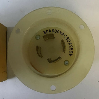 HUBBELL 3434-GC INSULGRIP FLANGED INLET 3POLE 30A 250V/ 30A 600VAC