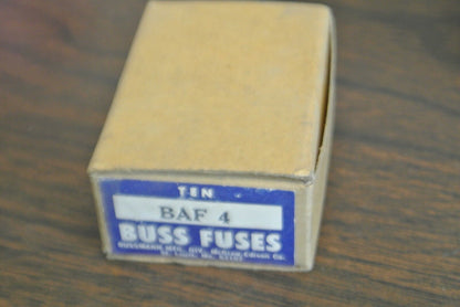 BOX of 10 / BUSS ~ BUSSMANN BAF-4 FUSE / 4A / 250V / NEW SURPLUS / BAF 4