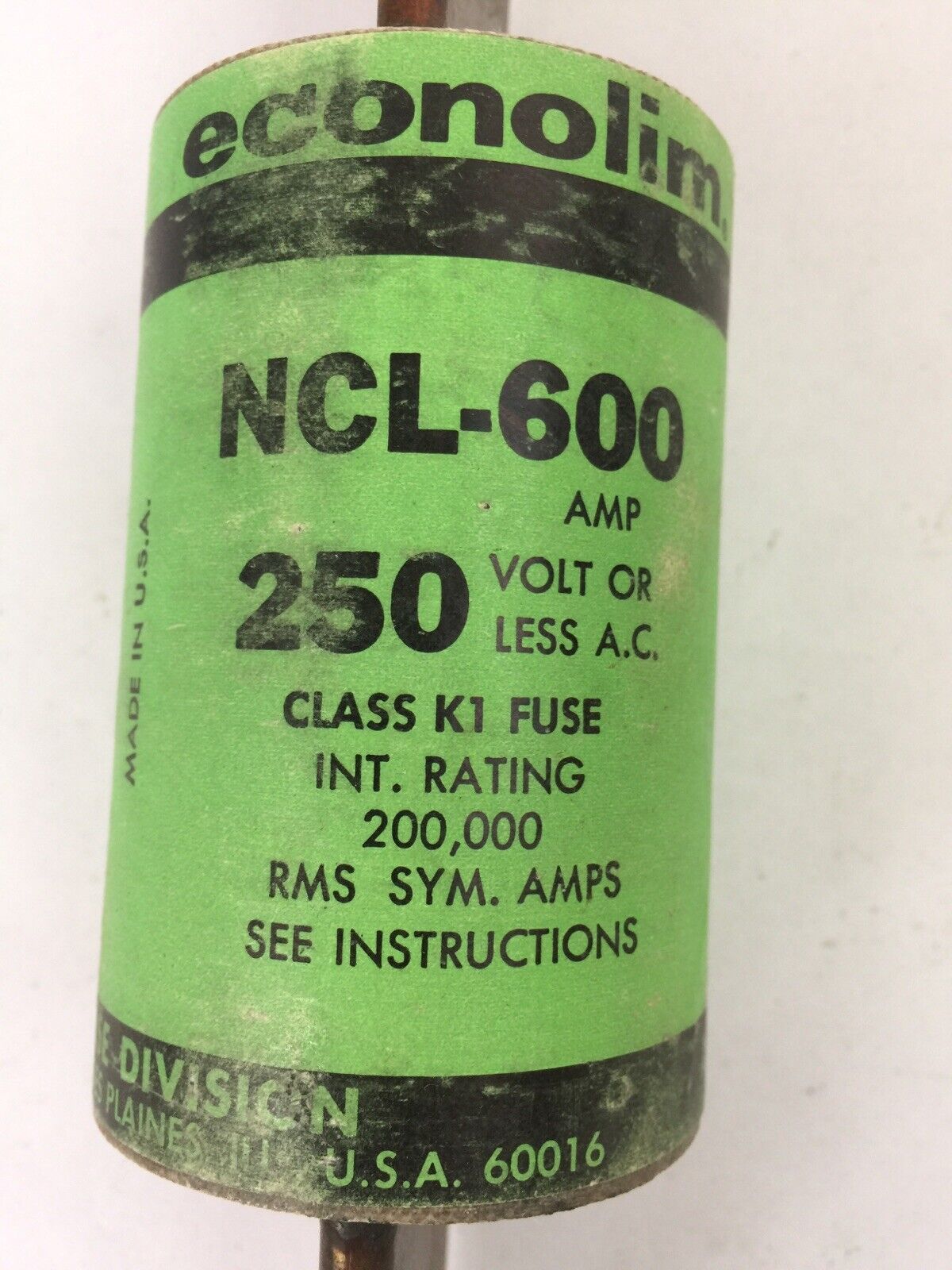 ECONOMY ECONOLIM NCL-600 CURRENT LIMITING FUSE 600A 250VAC CLASS RK1