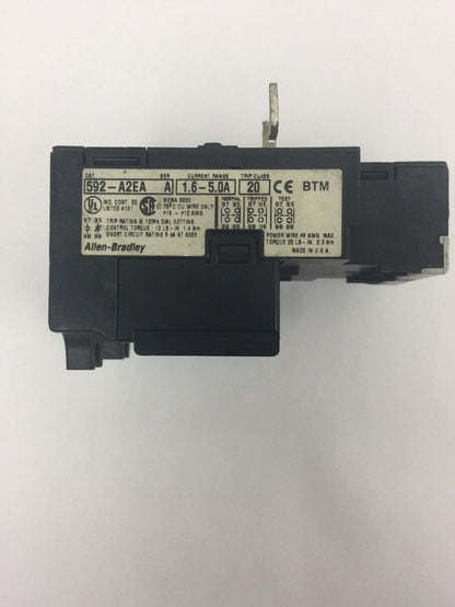 ALLEN BRADELY 592-A2EA OVERLOAD RELAY SER A CURRENT RANGE 1.6-5.0A TRIP CLASS 20