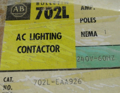 ALLEN-BRADLEY 702L-EOA926 ENCLOSED LIGHTING CONTACTOR 240V COIL - 702L-EAA926