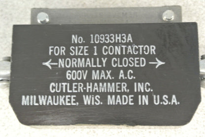 LOT of 3 CUTLER-HAMMER 10933H3 AUXILIARY CONTACT KIT / SIZE 1 / N.C. NEW SURPLUS