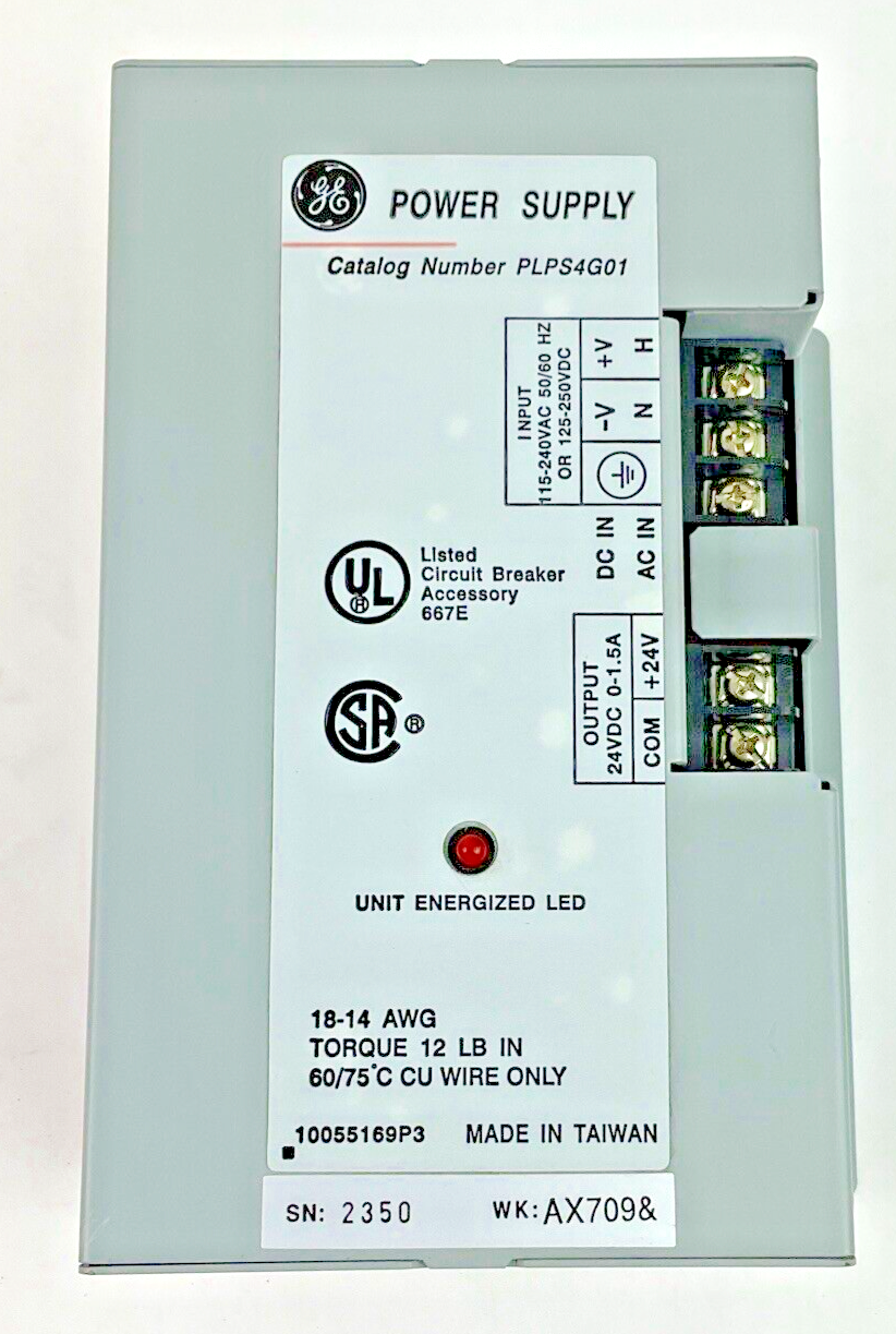 GENERAL ELECTRIC PLPS4G01 POWER SUPPLY 18-14 AWG 24VDC 0-1.5A