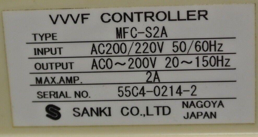 SANKI MFC-S2A VVVF CONTROLLER / 2A / OUTPUT: 0-200VAC, 20-150Hz