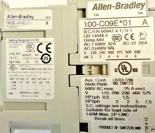 ALLEN BRADLEY 100-C09E*01 CONTACTOR RELAY 24VDC SER.A ***LOTOF3***
