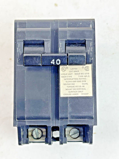 CROUSE-HINDS - MP240- 2 POLE, 40 A, 240 VAC CIRCUIT BREAKER