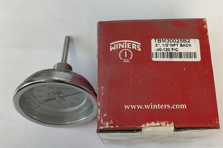 WINTERS TBM30025B2 THERMOMETER 3", 1/2" NPT -40-120F/C