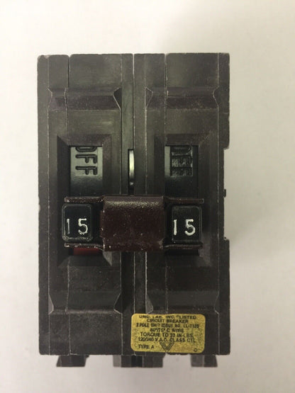 WADSWORTH A215 CIRCUIT BREAKER 2 POLE 120/240VAC 1 PHASE 15AMP PLUG-IN TYPE