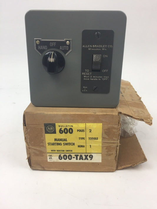 ALLEN BRADLEY 600-TAX9 MANUAL STARTING SWITCH WITH SELECTOR SWITCH 2 POLE NEMA 1