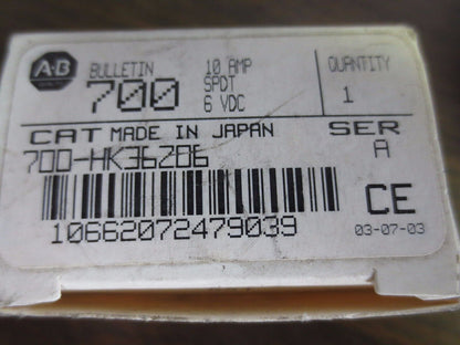 ALLEN-BRADLEY 700-HK36Z06 SPDT GENERAL PURPOSE RELAY 6VAC, 10A - NEW SURPLUS