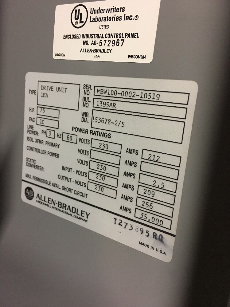 ALLEN BRADLEY 1395 DC DRIVE CONTROLLER 75 H.P. 230V
